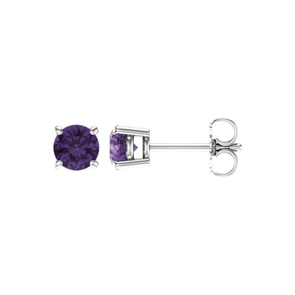 5mm Round Amethyst Stud Earrings in 14k White Gold